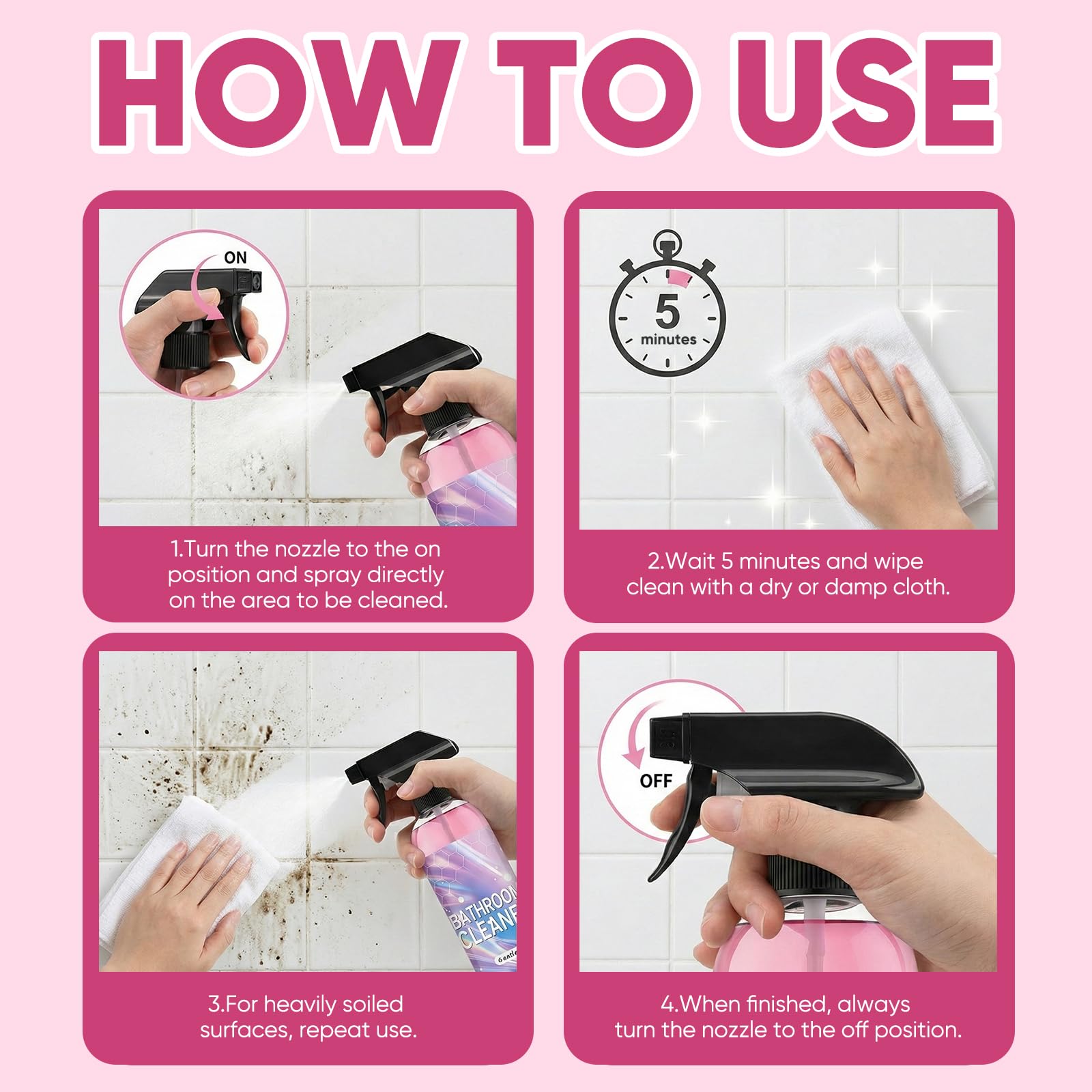 jioijioi Bathroom Descaler Foam Cleaner,Powerful Pink Bathroom Cleaner Spray,Bathroom Descaler Cleaner,Stubborn Stains Cleaner,All-Purpose Bathrooms Descaler Foam Spray(300ml)