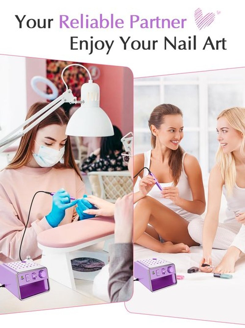 Subay Nail Drill Machine Electric File, Portable for Acrylic Gel Dip Powder Nails, Nail Drill Kit for Manicure Pedicure, Nail Set with Everything, Purple