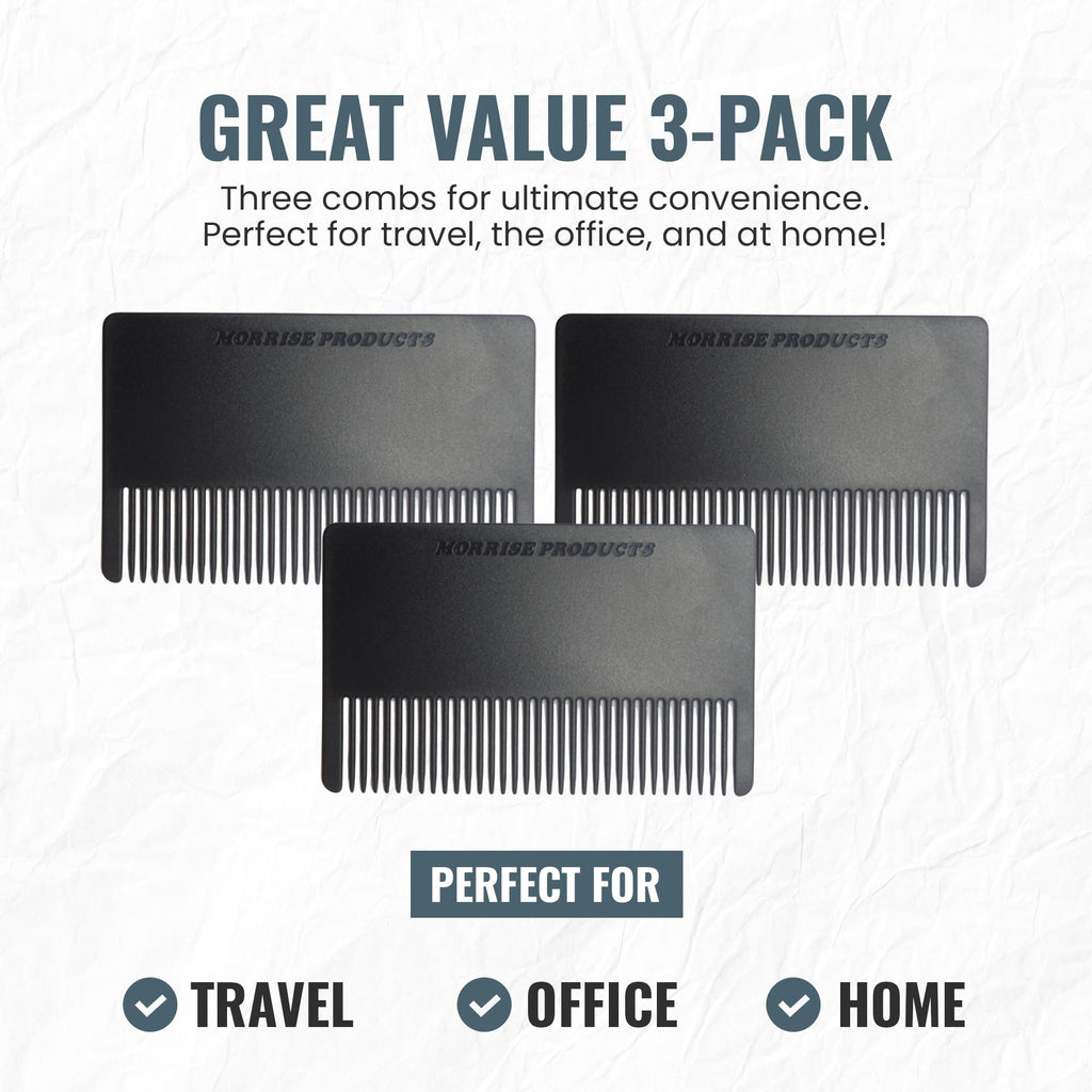 3 Pack Mini Hair & Mustache Styling Comb Kit - Anti-Static Portfolio Combs for Men's Beard Care, Grooming and Detangling - On-The-Go