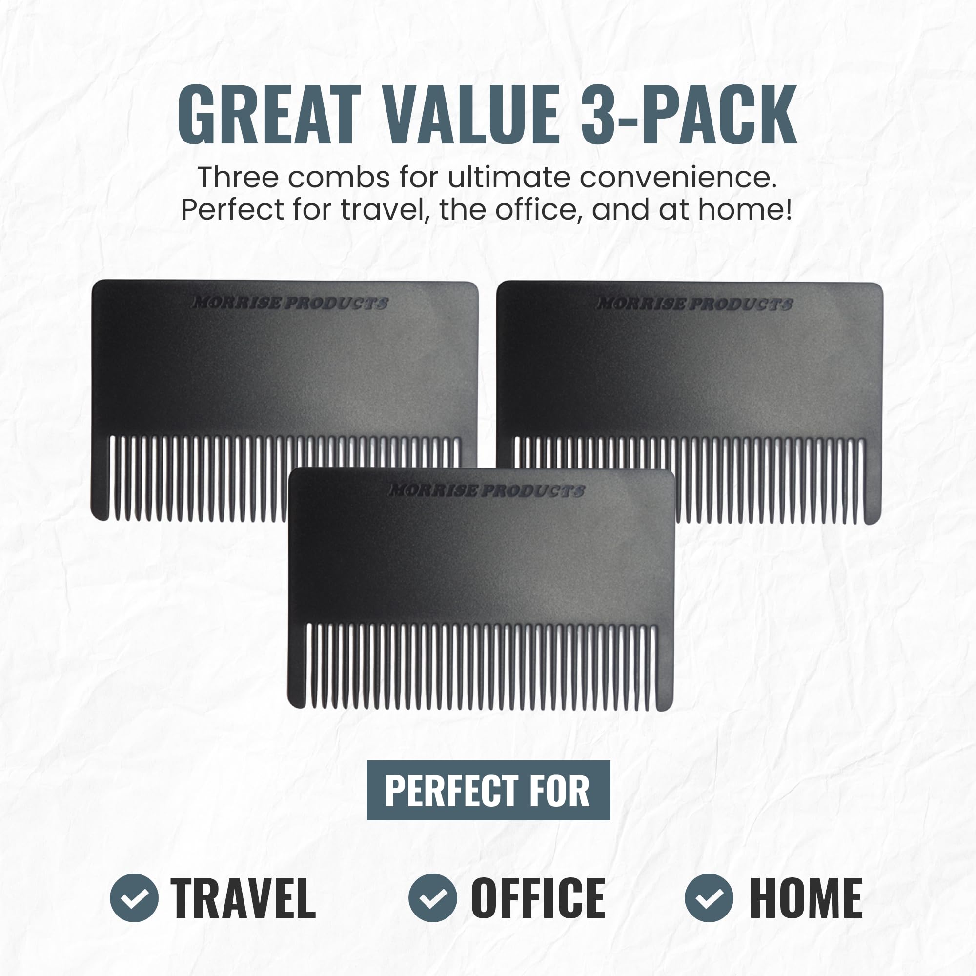 3 Pack Mini Hair & Mustache Styling Comb Kit - Anti-Static Portfolio Combs for Men's Beard Care, Grooming and Detangling - On-The-Go
