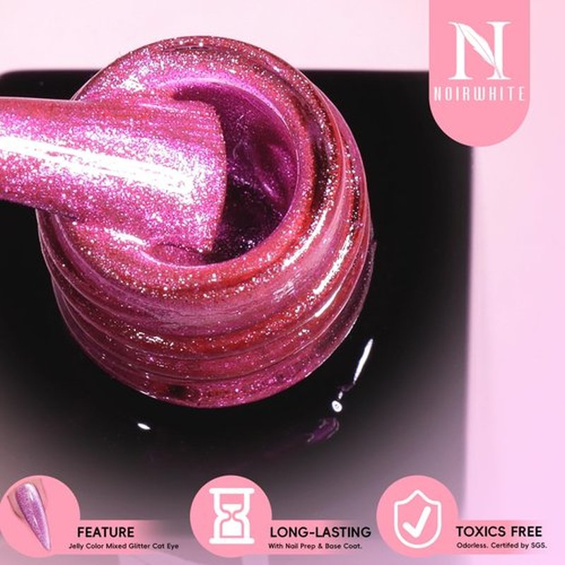 noirwhite Cat Eye Gel Nail Polish Kit with UV Light，12 Colors Glitter Pink Red Purple Green Blue Gold Shimmer Colors Gel Nail Polish with Magnet Top Base Coat Nail Art Manicure Salon DIY Home Gifts