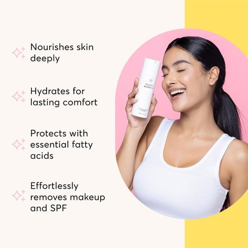 Silver Mirror Facial Cleanser Face Wash with Grapeseed Oil, Gentle Hydrating Cleanser to Remove Makeup Oil and Impurities, Brightening Cream Cleanser, 5 Fl Oz