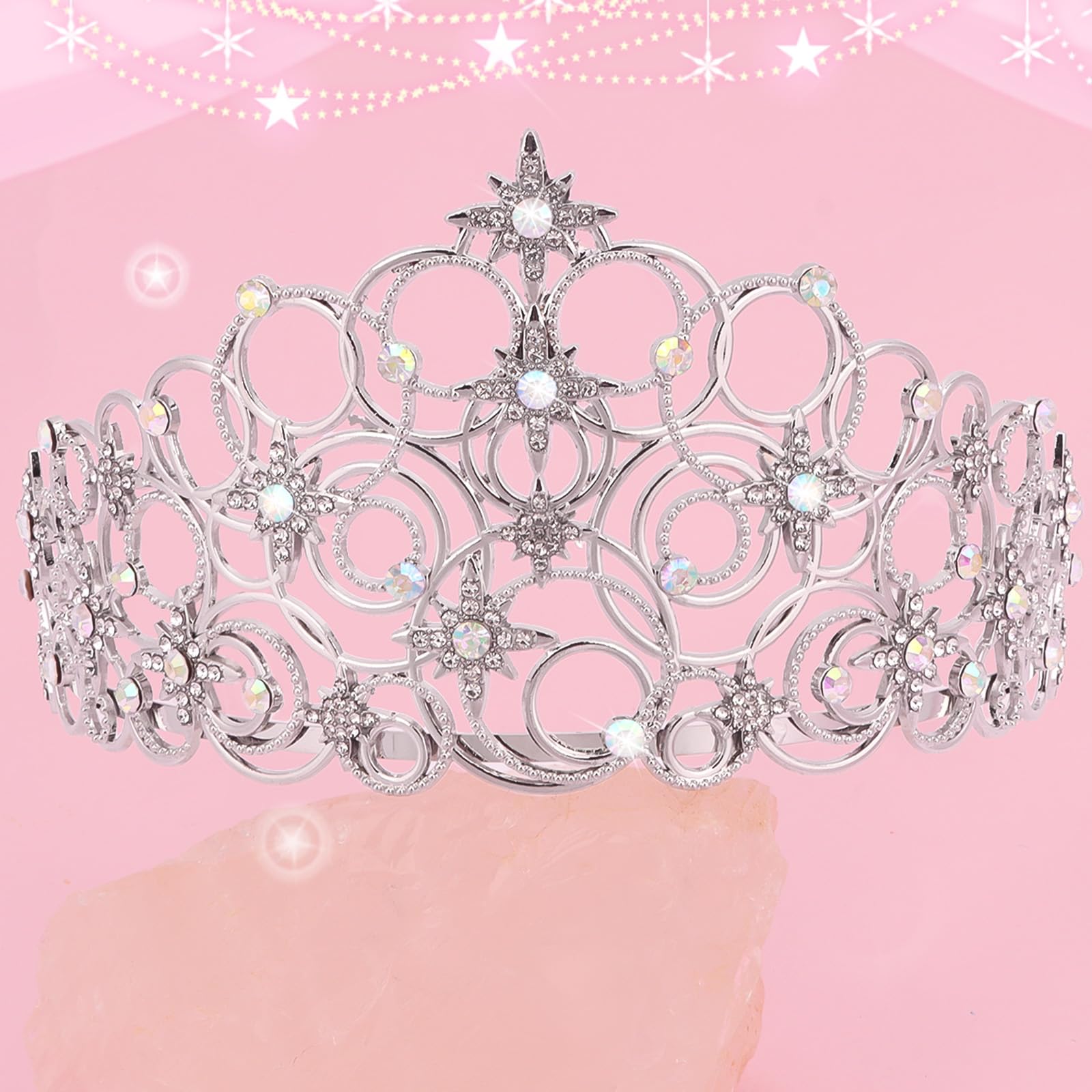 Uintoon Princess Crown Tiaras for Women Girls, Silver Bubble Tiara Crystal Queen Crown Headband, Prom Birthday Party Wedding Halloween Costume Accessories for Women