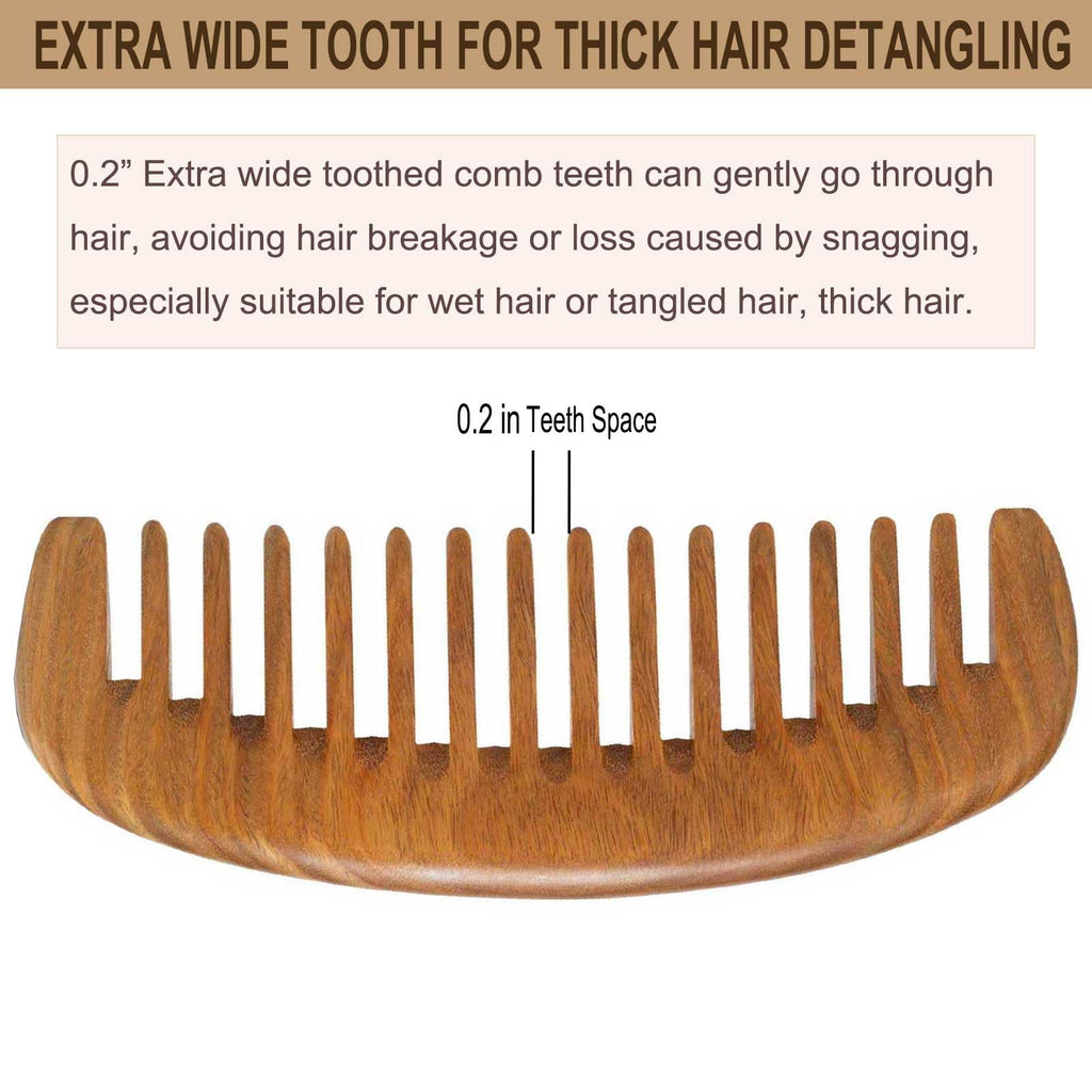 Moreinday 2 Pack Wooden Comb, Beard Comb for Men, Hair Combs for Women