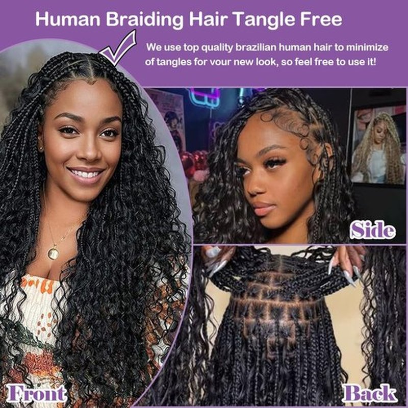 20 Inch Human Braiding Hair for Boho Braids 120g 4 Bundles/Pack Deep Wave Bulk Human Hair for Braiding Knotless 12A 100% Unprocessed Brazilian Virgin Bulk Hair Extensions Bohemian Braids Natural Color