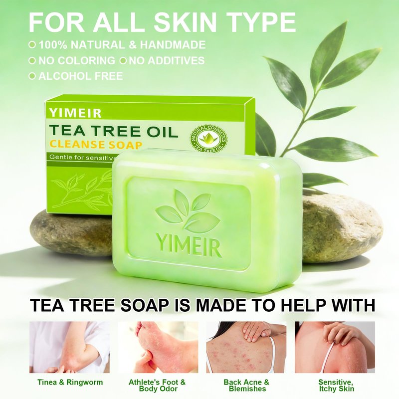 YIMEIR Tea Tree Soap Handmade, About 4.5Oz, Tea Tree Oil Soap Bar for Face & Body - Natural Acne Treatment, Deep Cleansing for Oily & Sensitive Skin, Antibacterial & Soothing Bath Washing Soap