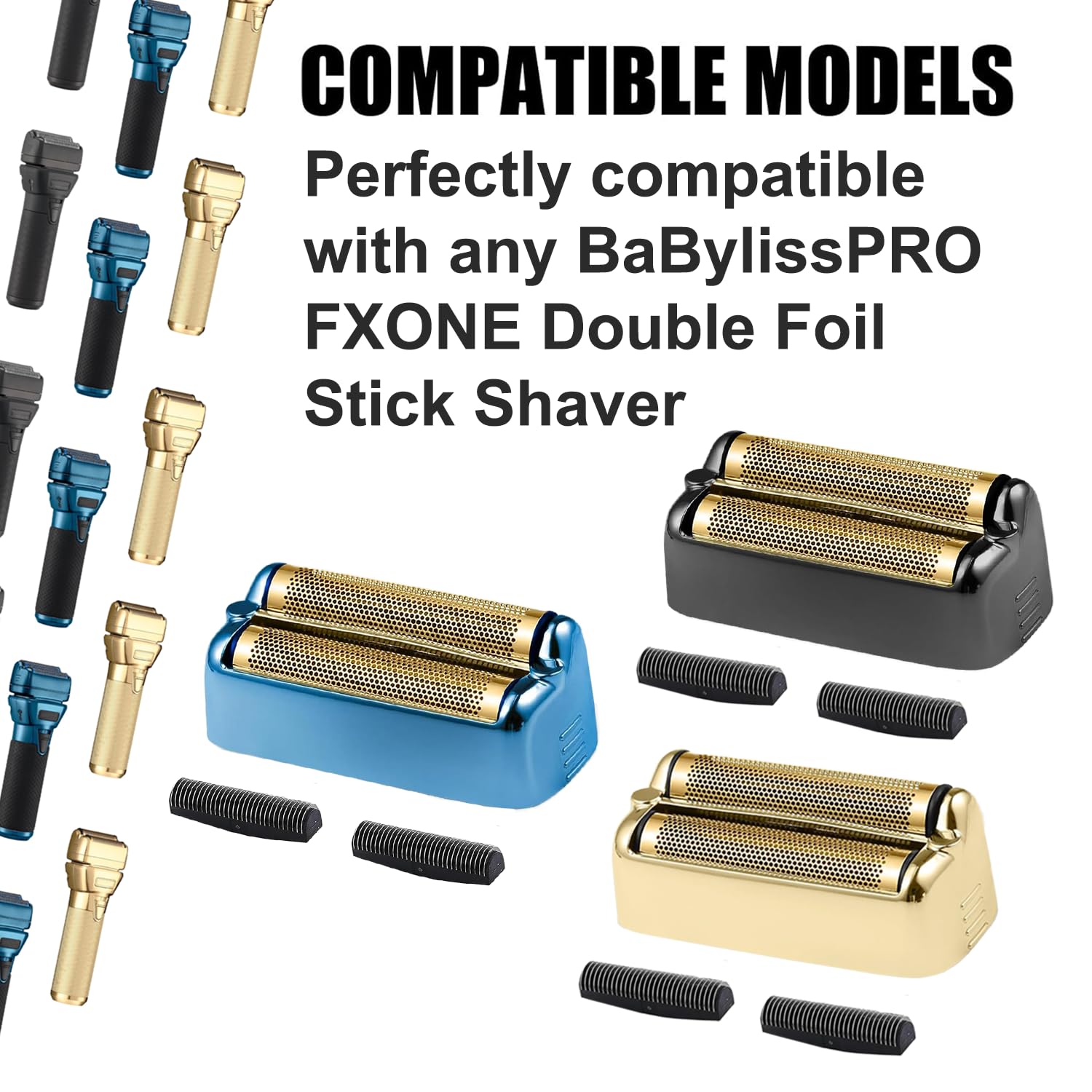 FXONE Shaver Replacement Foil and Cutter Compatible with BaBylissPRO FXONE Double Foil Stick Shaver,FX79RF2G Hypoallergenic Extra-close Shaver Replacement Head (Blue/2 Packs)