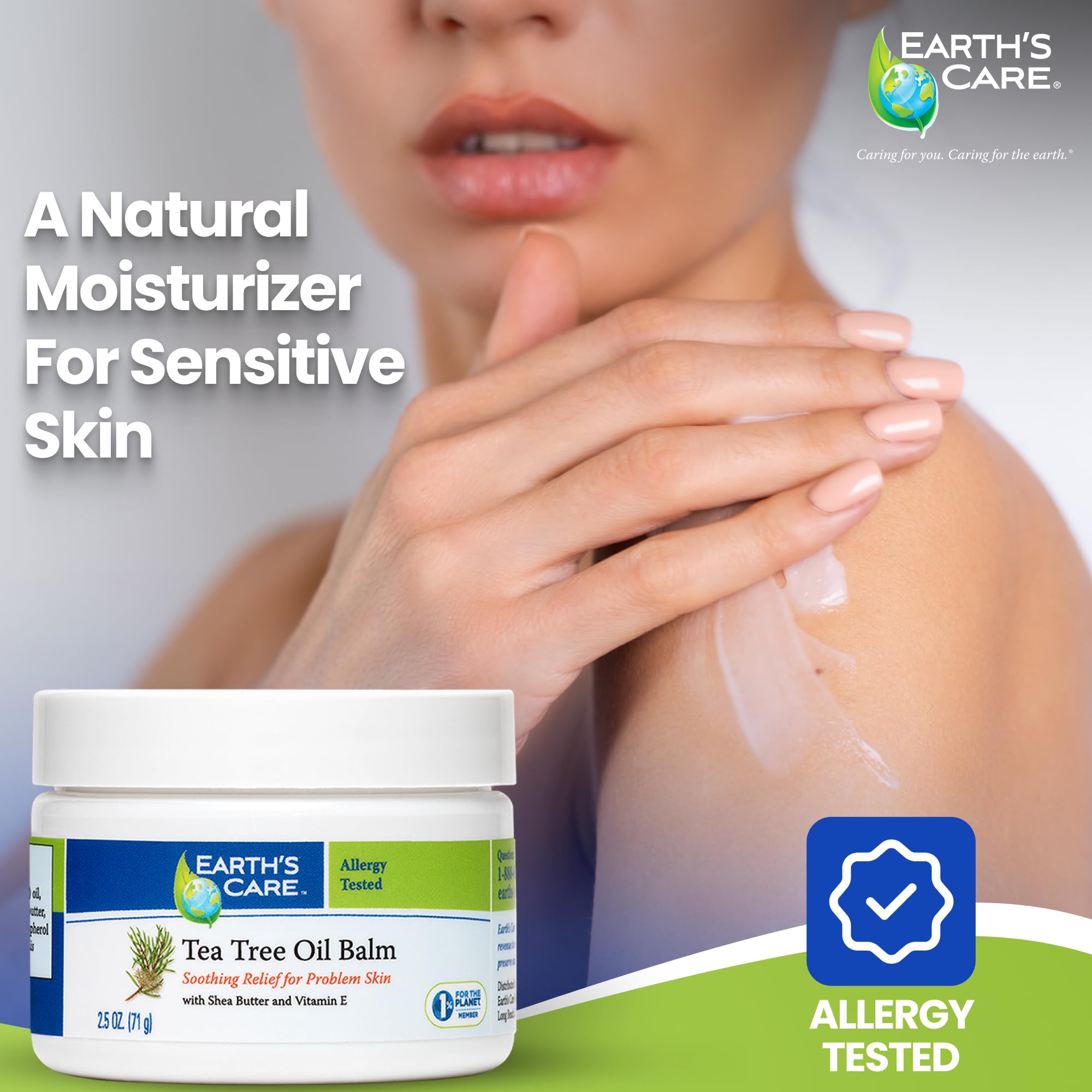 Earth's Care Tea Tree Oil Balm - Tea Tree Moisturizer for Problem Skin - Repair Cream with Shea Butter and Vitamin E 2.5 oz. (71 g)