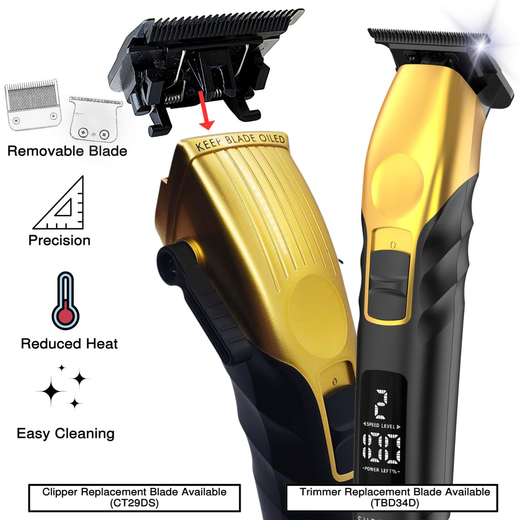 Supreme Trimmer 2-in-1 2Spee Beard Trimmer & Hair Clipper Combo | Removable Blades, 2 Speeds, LCD Display | Cordless Professional Barber Tools - Easy Color Coded Clipper Guide Combs | STB280 (Black)