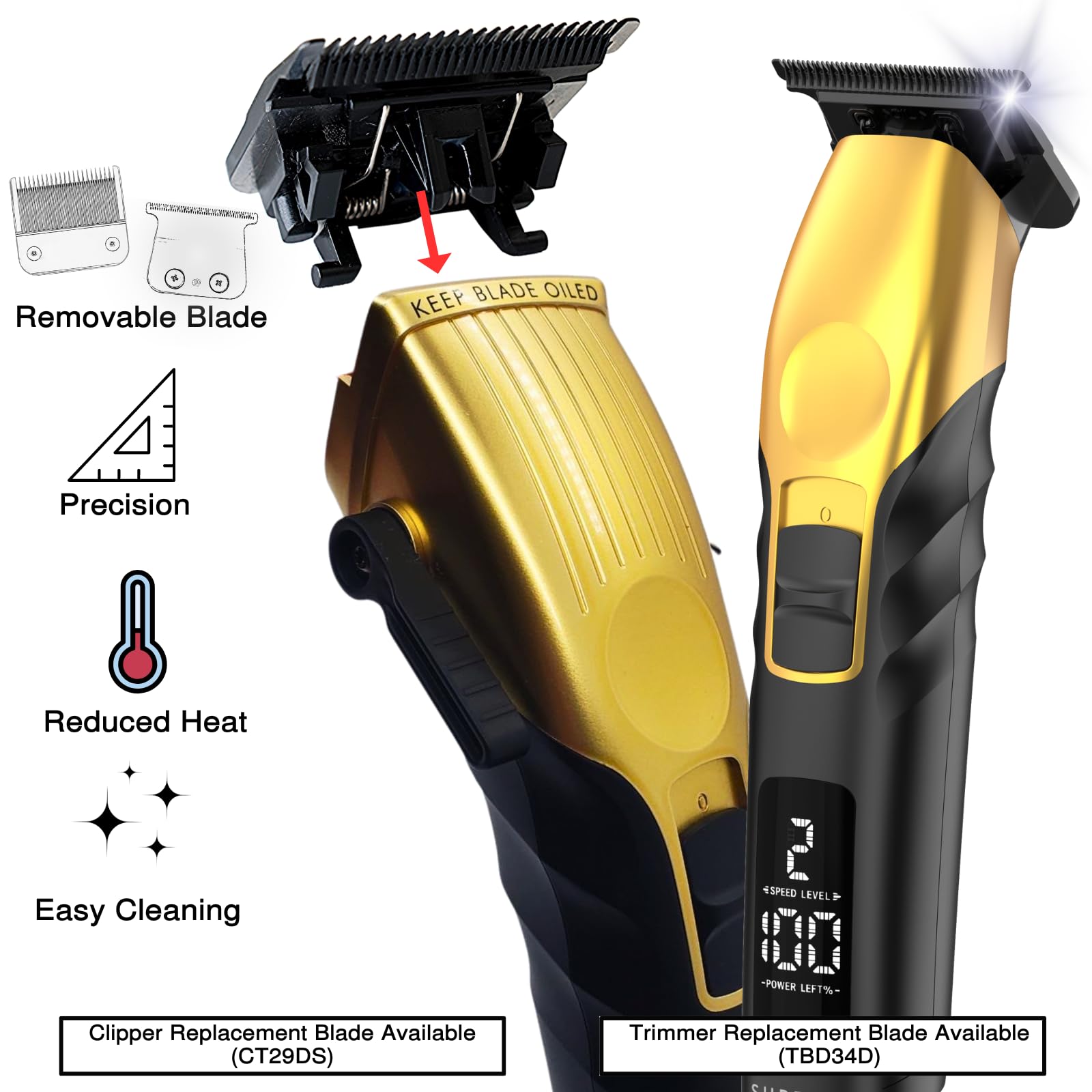 Supreme Trimmer 2-in-1 2Spee Beard Trimmer & Hair Clipper Combo | Removable Blades, 2 Speeds, LCD Display | Cordless Professional Barber Tools - Easy Color Coded Clipper Guide Combs | STB280 (Black)