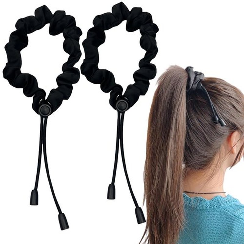 Skiennix Satin Hair Ties - Adjustable Scrunchies for Thick Curly Hair | No Damage Accessories (Black)
