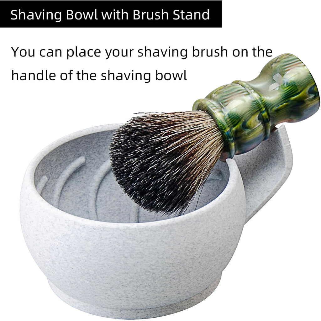 Grandslam Shaving Soap Bowl Kit For Men, Shaving Brush and Bowl, Shaving Bowl with Ridges, Shaving Mug with Brush Stand, Shaving Soap Bowl with Knob Handle, Great for Traveling and Use at Home