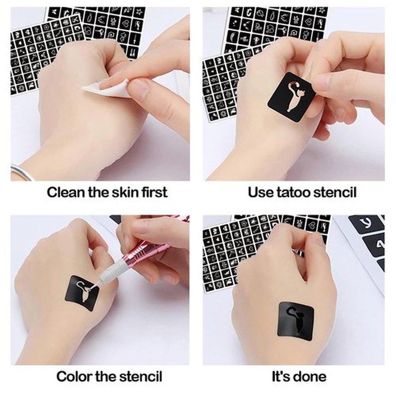 761pcs Temporary Tattoo Stencils, 20 Sheets Face Body Paint Henna Stencils Kit, Glitter Tattoo Stencils for Man Women Birthdays Halloween Christmas Party Favor Supplies
