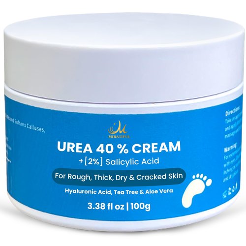 Miratiful Urea Cream 40% plus Salicylic Acid 2% (4 oz)| Urea Cream For Feet Dry Cracked Heels, Knees, Elbows, Hands Callus&Corn Treatment | Urea Foot Cream 40 Percent w/Tea Tree & Coconut Oil