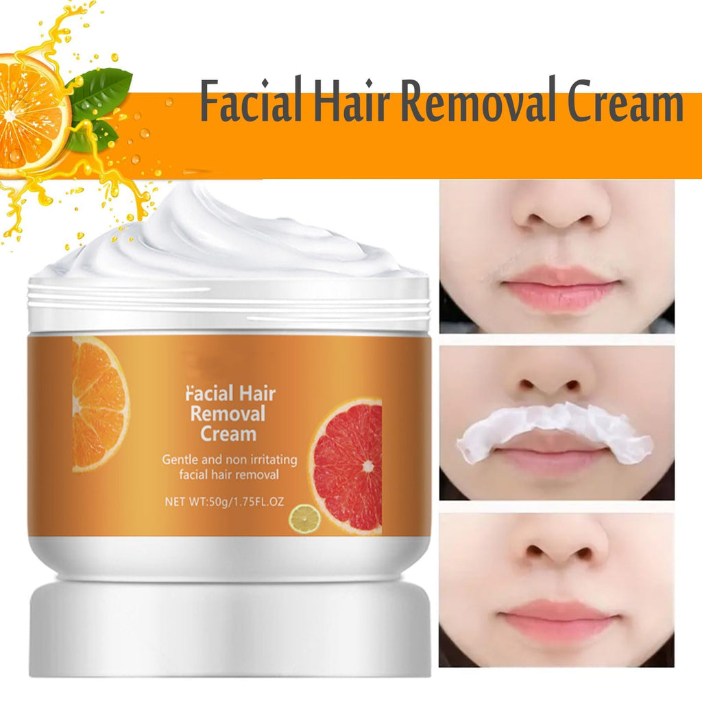 Facial Depilatory Cream, Orange Facial Hair Removal Cream for Upper Lip and Chin for Women, Womens Facial Hair Remover for Sensitive Skin, Gentle and Non-irritating (2PCS)