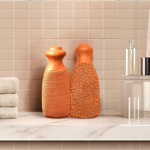 QUBA LINEN Pumice Stone for Feet - 2-Sided Terra Cotta Foot Scrubber, Professional Exfoliating Clay Stone for Feet Hands Body Care - Pumice Stone for Feet Callus Remover, Brown (Pack of 2)