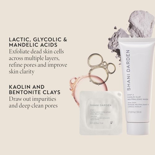 SHANI DARDEN SKIN CARE Triple Acid Peel - 2-Step Exfoliating Treatment with Mandelic, Lactic & Glycolic Acids | Includes Kaolin Clay Mask & Brush (0.5 fl oz)