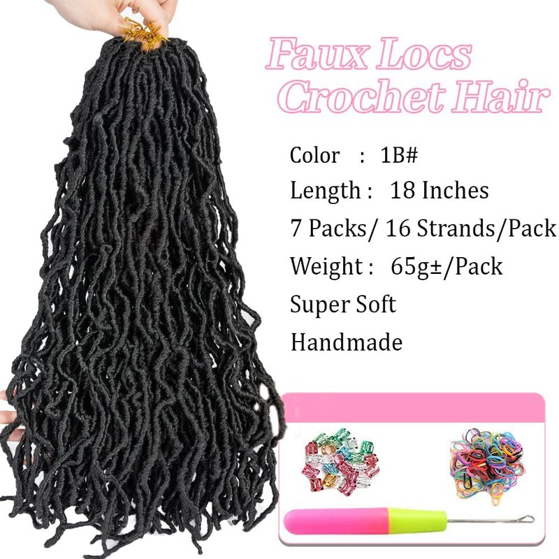 Umylar Faux Locs Crochet Hair 18 Inch Soft Locs Crochet Hair 7 Packs Extensible Pre Looped Faux Locs Crochet Hair For Black Women Synthetic Hair Extension(18 Inch, 1B#)