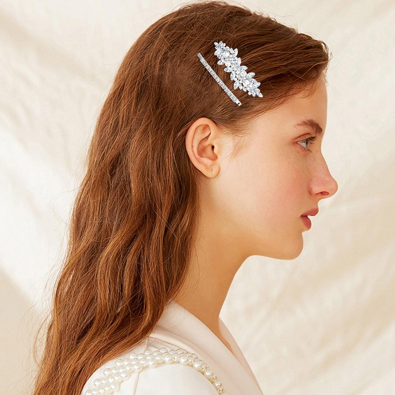 WHAVEL 4PCS Silver Rhinestone Hair Clips - Bride Barrettes Fancy Wedding Prom Formal Hair Accessories for Women