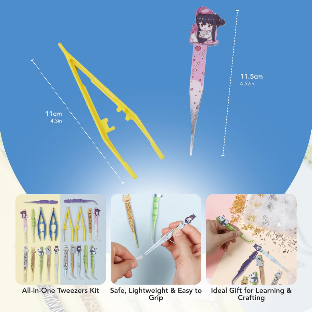 Incraftables Craft Tweezers - 20 Pieces – Fun Metal & Plastic Tweezers - Animal Shape Crafting Tongs for DIY Bead Jewelry Making Beading Project