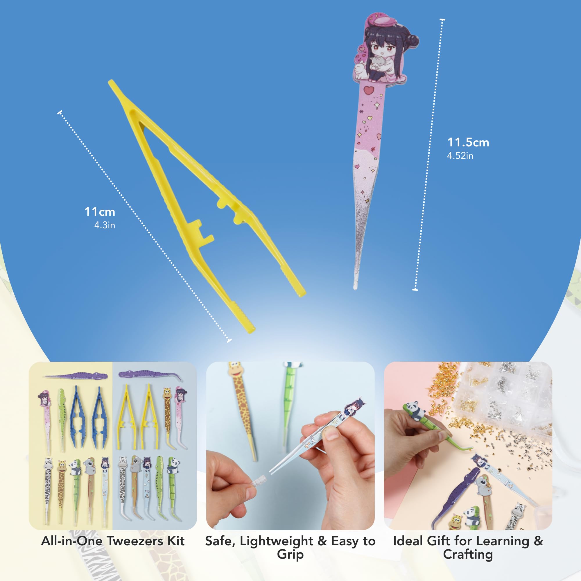 Incraftables Craft Tweezers - 20 Pieces – Fun Metal & Plastic Tweezers - Animal Shape Crafting Tongs for DIY Bead Jewelry Making Beading Project