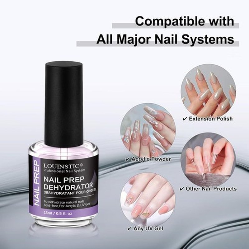 LOUINSTIC Nail Dehydrator - Acid-Free 15ml for Fast Air-Dry Prep | Hema-Free, Low-Odor, No Burn