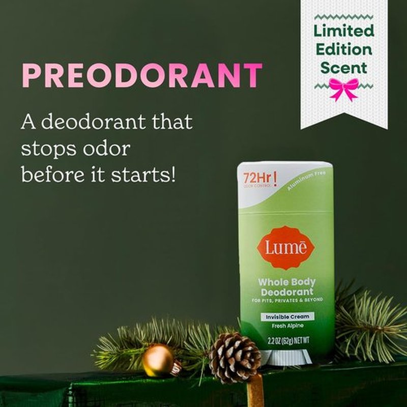 Lume Whole Body Deodorant - Invisible Cream Stick for 72 Hour Odor Control - Aluminum Free, 2.2 Ounce (Pack of 2) - Fresh Alpine