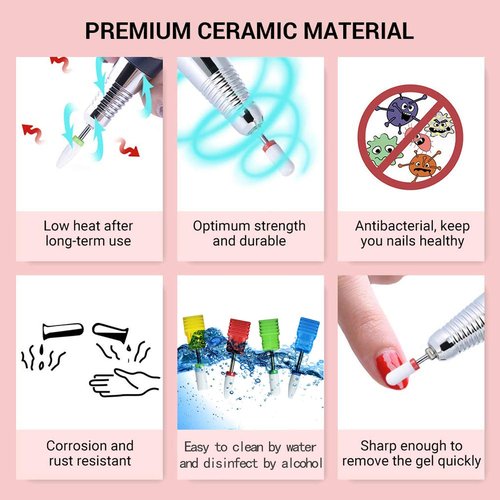 5 Size Professional Large Barrel Top Ceramic Nail Drill Bits Set with Holder for Electric Nail File Manicure Pedicure Acrylic Gel Polishing, 3/32'' (2.35mm)