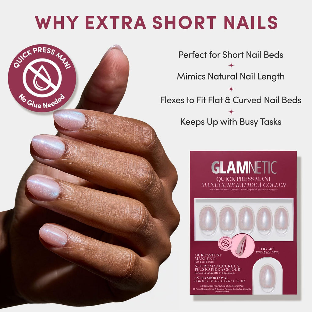 Glamnetic Glazed Nude Press On Nails - Extra Short Oval Fake Nails | 30pc