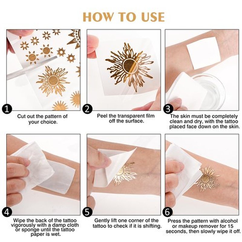 DPKOW 9 Sheets Gold Temporary Tattoos Metallic Moon Star Butterfly Glitter Tattoos Flash Fake Waterproof Tattoo Stickers for Women Girls Body Art
