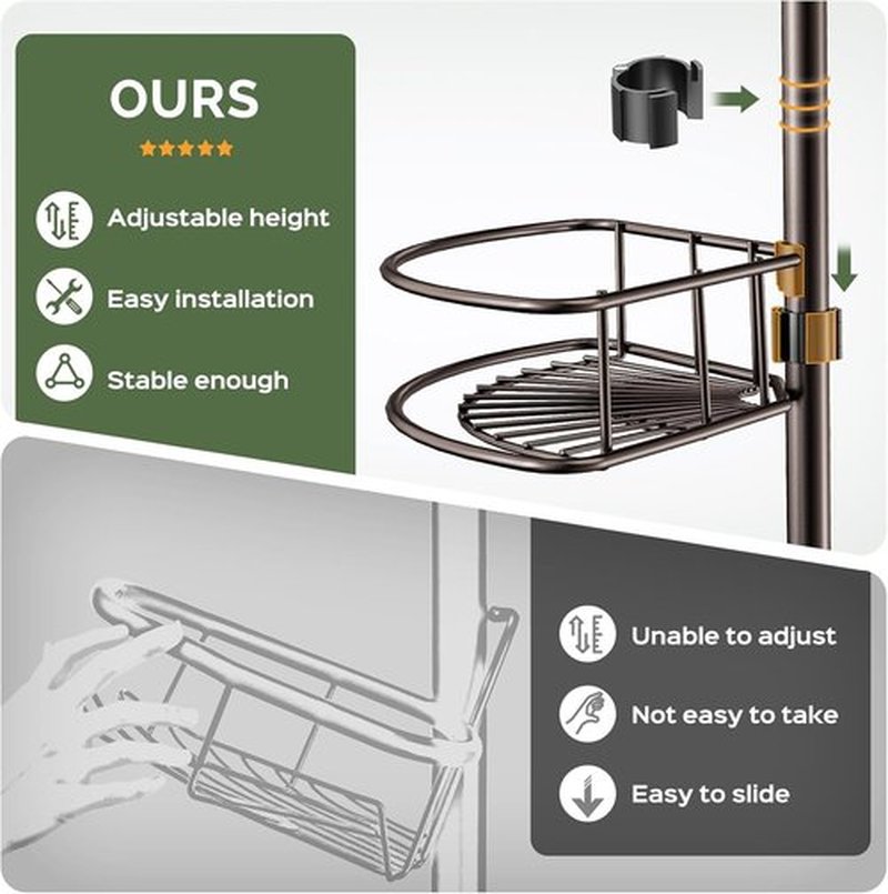 HAMITOR Corner Shower Caddy | 4-Tier Rust-Resistant Bathroom Organizer - Adjustable 47-121 Inch - No-Drill Quick Installation - Space-Saving Bronze Shelves