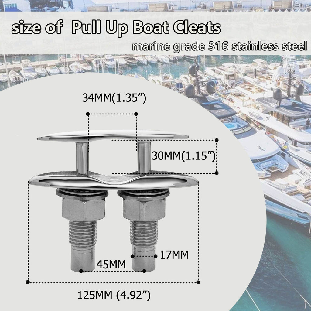 Searoam Pull Up Boat Cleats Retractable Boat Claet 316 Stainless Steel Hidden Flush Mount Cleat 5 Inch Pop Up Boat Cleats,Popup Cleat Yacht Marine Boat Dock Cleats Accessory