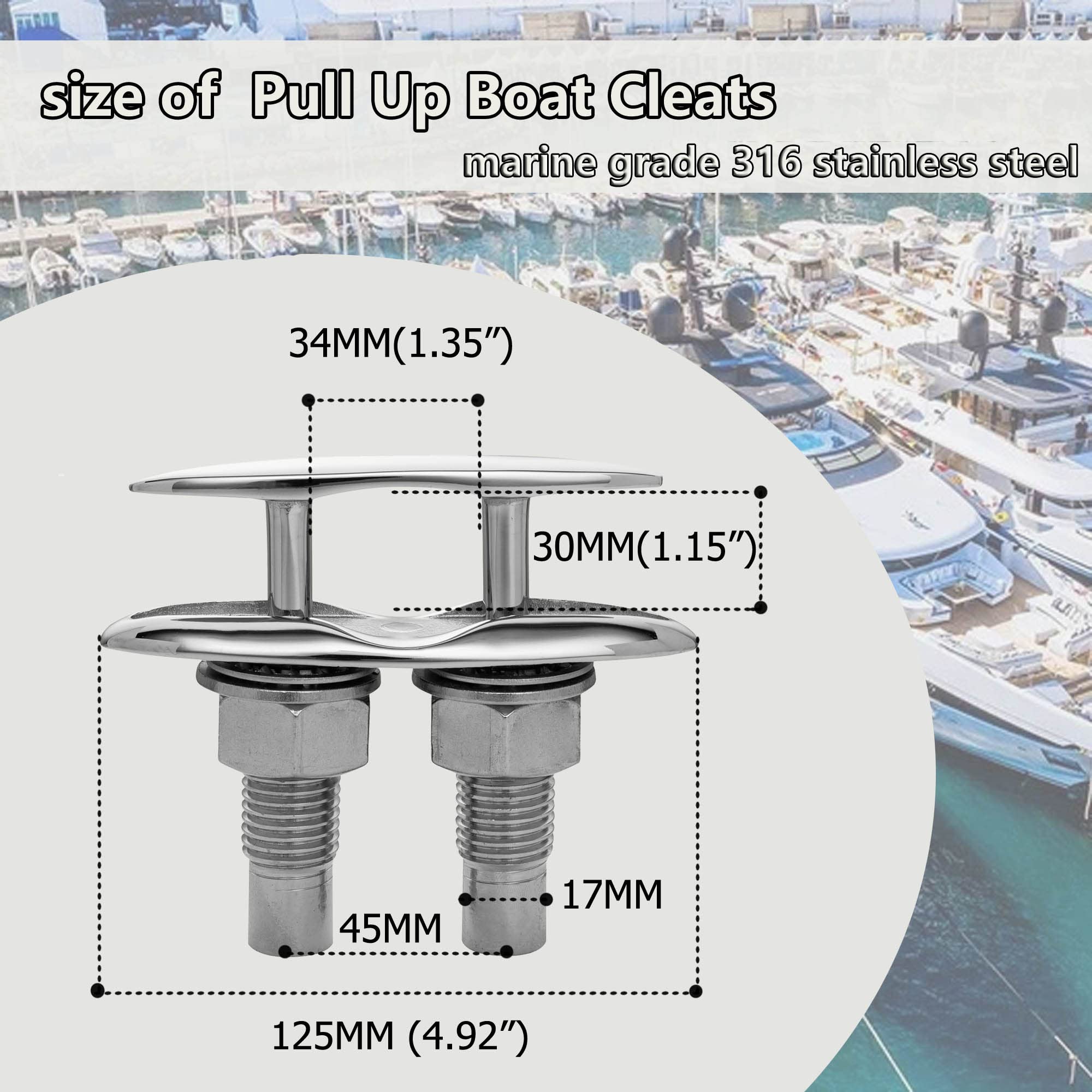 Searoam Pull Up Boat Cleats Retractable Boat Claet 316 Stainless Steel Hidden Flush Mount Cleat 5 Inch Pop Up Boat Cleats,Popup Cleat Yacht Marine Boat Dock Cleats Accessory