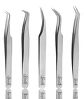 Eyelash Extension Tweezers for Classic & Volume Lashes, 5-Pack, Silver