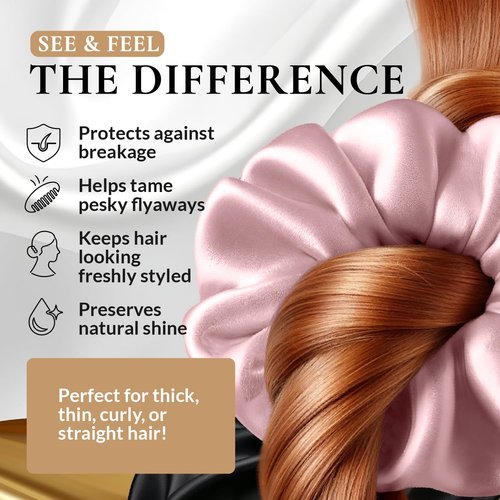 FORBDNSILK 100% Pure 22 Momme Mulberry Silk Scrunchies (Set of 3) | Highest grade (6A) Luxury Hair Ties| (Black,White,Pink) | (Black, Standard/Small/Skinny)