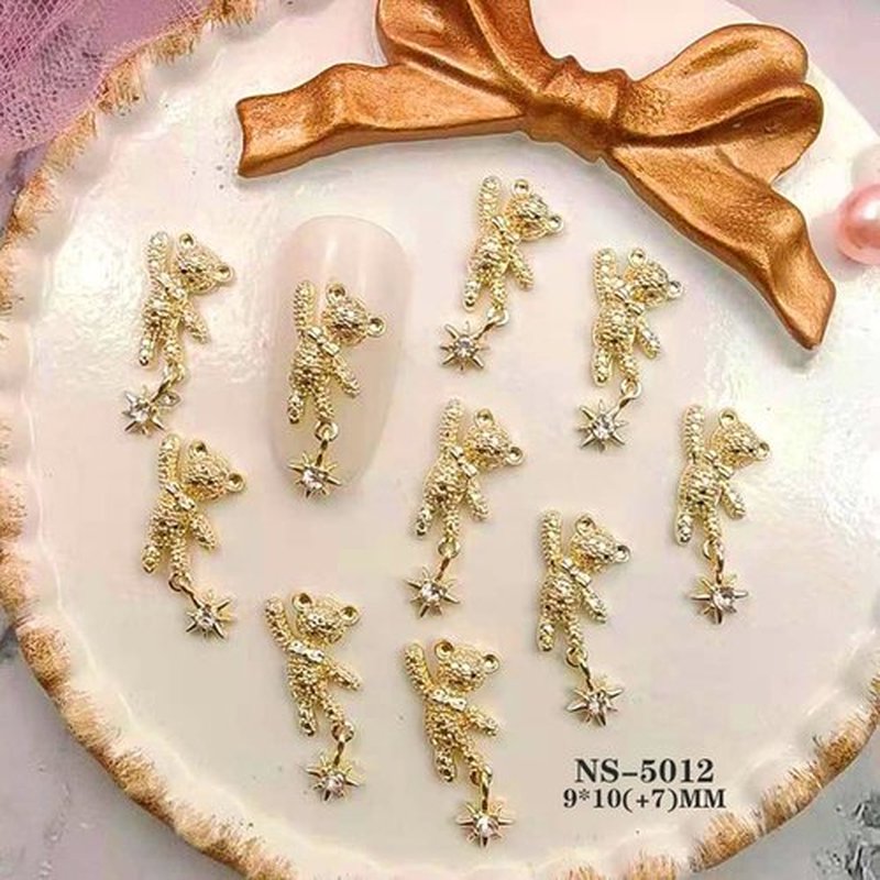 Bear Nail Art Decorations, Alloy Bear Nail Glitter Design, 24pcs Gold and Silver Metal Cute Bear Nail Rivet Rhinestone for Women Girls Manicure Charms Decoration, DIY Jewelry Making Craft Supplies