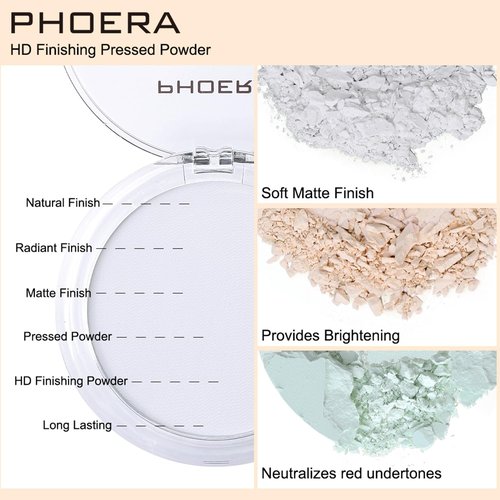 PHOERA Foundation Pressed Face Powder - Soft Focus Setting Powder for Shine-Free Skin | 0.28 Oz (002 Banana)