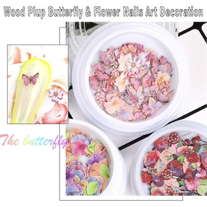 BELICEY 300Pcs 3D Wood Pulp Flower Nail Art Charm Butterfly Nails Art Flower Nail Charms Clear Bow Butterfly Nailfor Nail Art Decoration & DIY Crafting Design