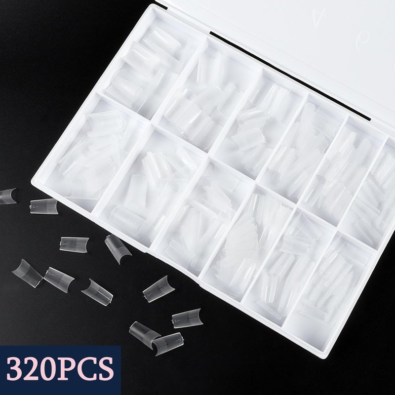 Wellquinn Short Almond Nail Tips Half Cover Almond Nail Tips for Acrylic Nails Clear Press on Soft Gel False Nails for Poly Nail Extension Nail Art Salon and Home DIY 320Pcs 12 Sizes