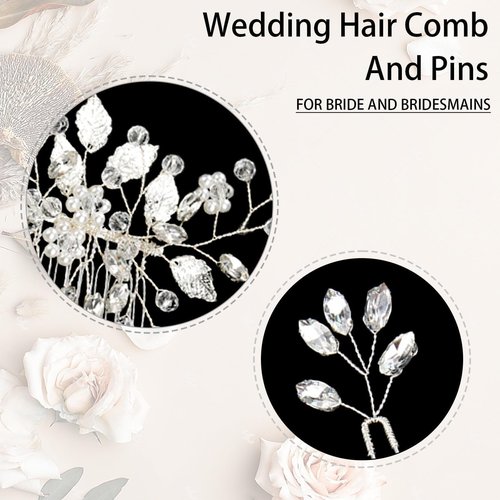 Crystal Wedding Hair Accessories - Hair Comb with Rhinestone Hair Pins and Pearls for Bride, Bridesmaids, Flower Girls (Silver)