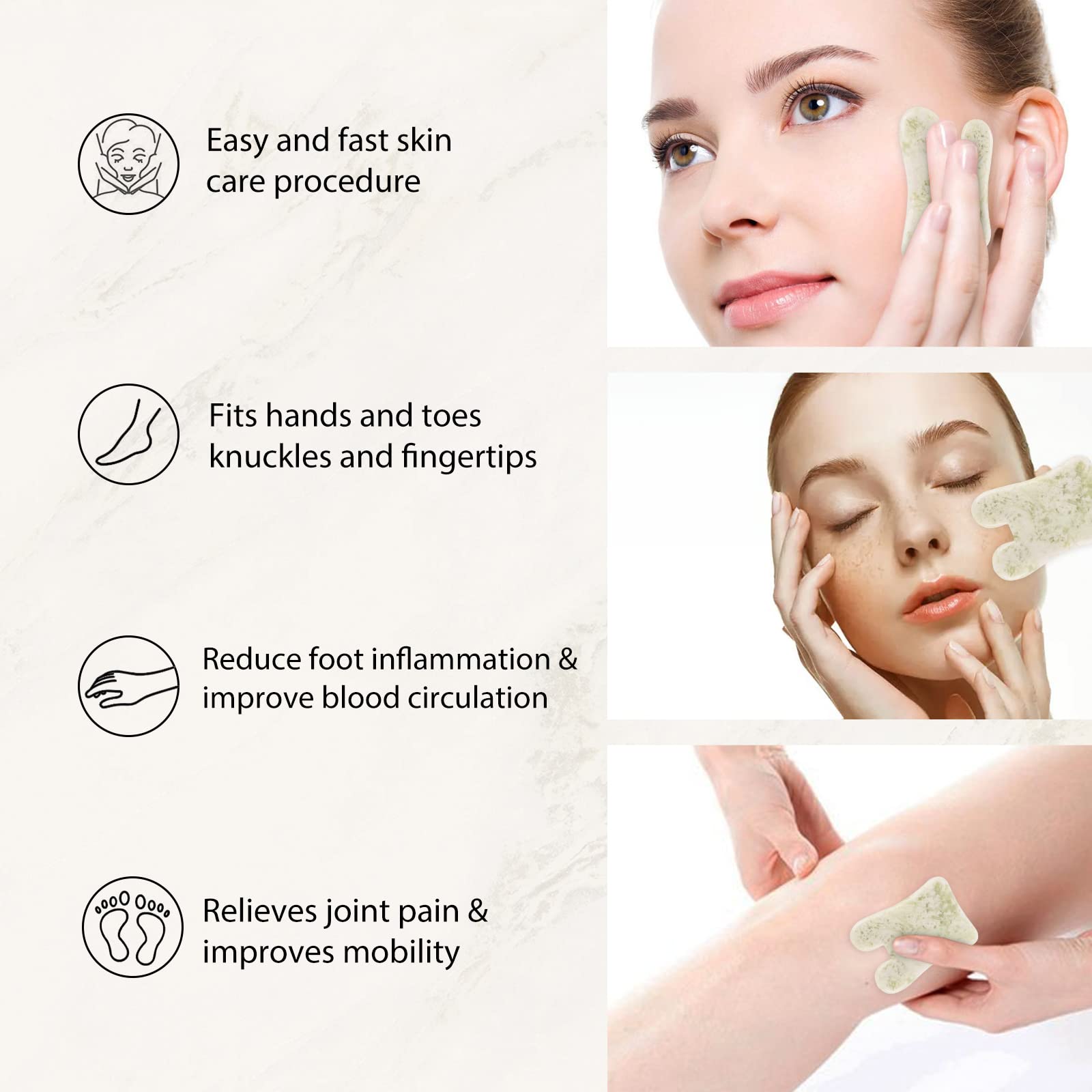XYZBSTAR Gua Sha Facial Tools Set of 3 Guasha Massage Tool Jade Gua Sha Scraping Massager for Face,Neck, Eyes and Body,Jade Stone Guasha Board 3 Packs (Jade Set of 3)