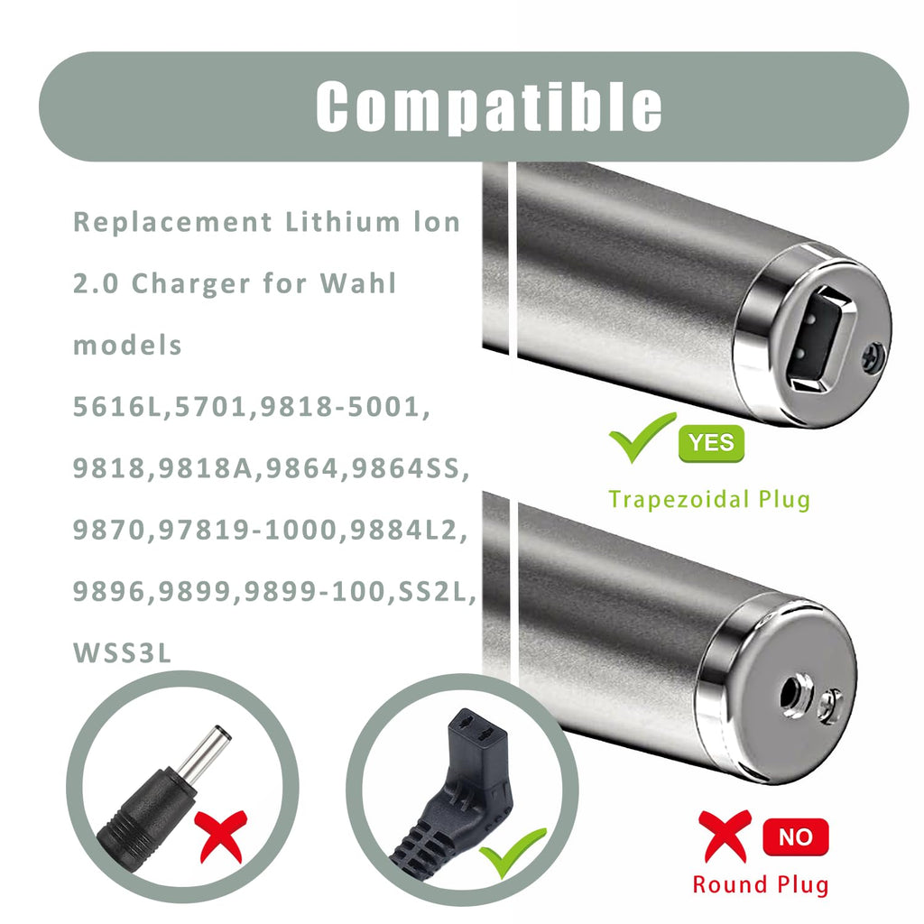BOEEA Charger for Wahl Trimmer 9864SS, SS2L, WSS3L, 9818A, 5616L, 5701,9870, 9884L2, 9896, 9899, Fit 9864 Stainless Steel Lithium Ion 2.0+ Beard Trimmer