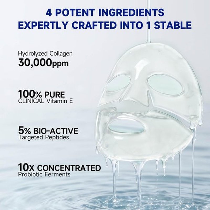 Dr Vincent Deep Hydrating Overnight Collagen Hydrogel Mask, Bio-Collagen Facial Mask for Pore-Refining Appearance & Skin Suppleness, Face Sheet Mask with Ferment Extract, Vitamin E & Peptides, 37gx5ea