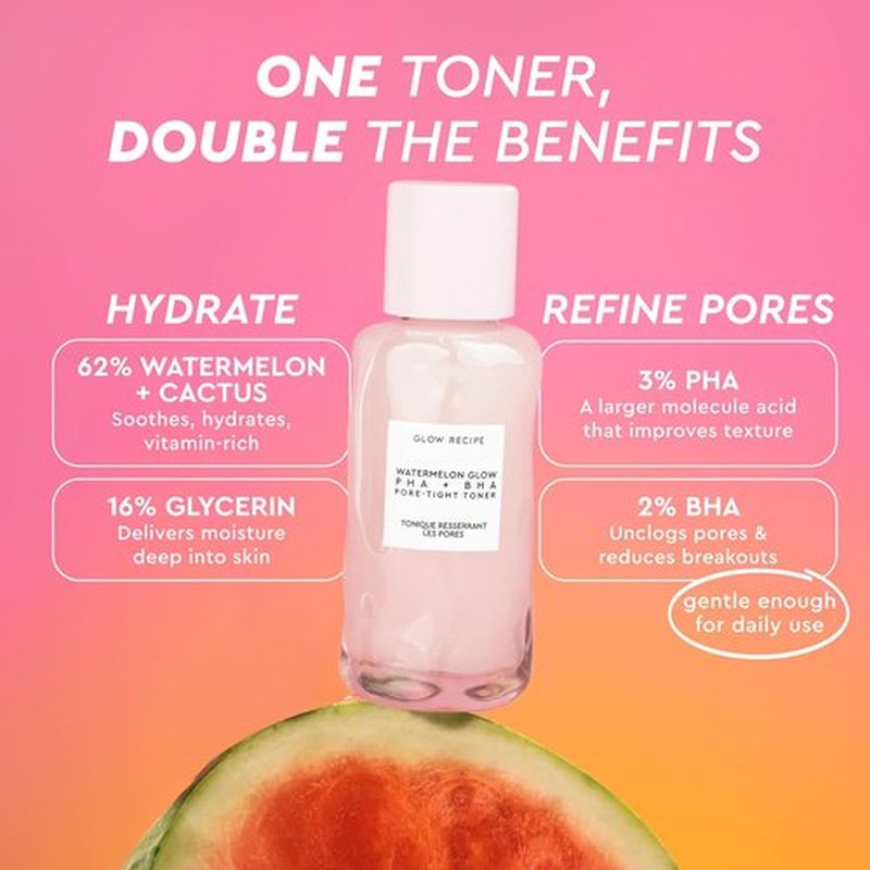Glow Recipe PHA + BHA Face Toner - Korean Exfoliating Toner for Pores with Watermelon & Cactus Water (40ml)