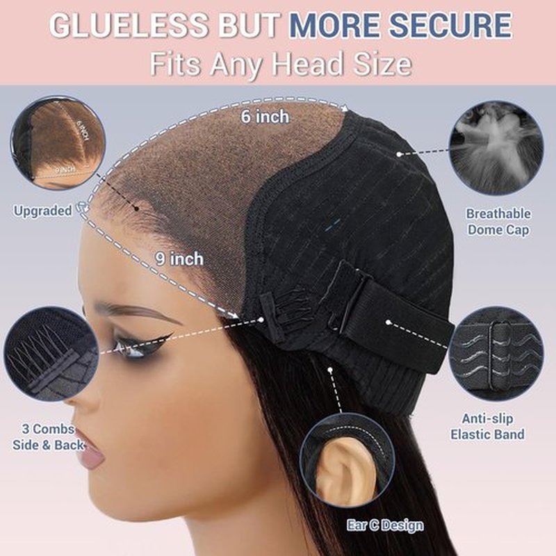 AHUFALU 30Inch Wear And Go Glueless Wigs Human Hair Pre Plucked Pre Cut Body Wave Closure Wig 9x6 Lace Front Wigs Human Hair 200% Density Glueless Loose Body Wave Wig For Women Natural Black