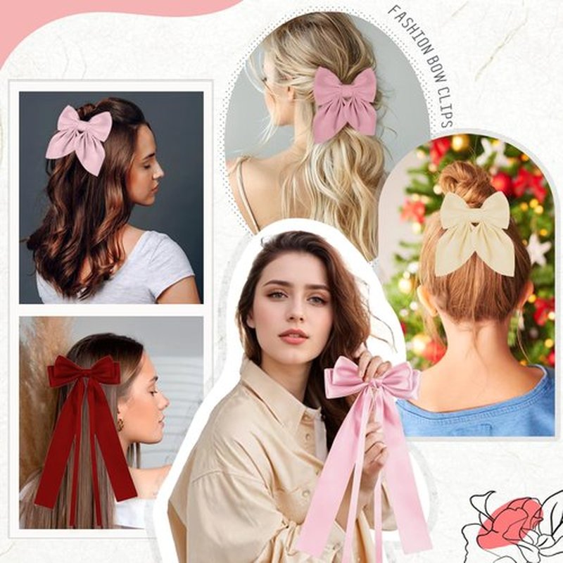 14 Pcs Hair Bows for Women, Bow Hair Clips with Long Tail, Coquette Bows Hair Ribbons, Big Hair Bow Hair Accessories for Women (Trendy Brown)