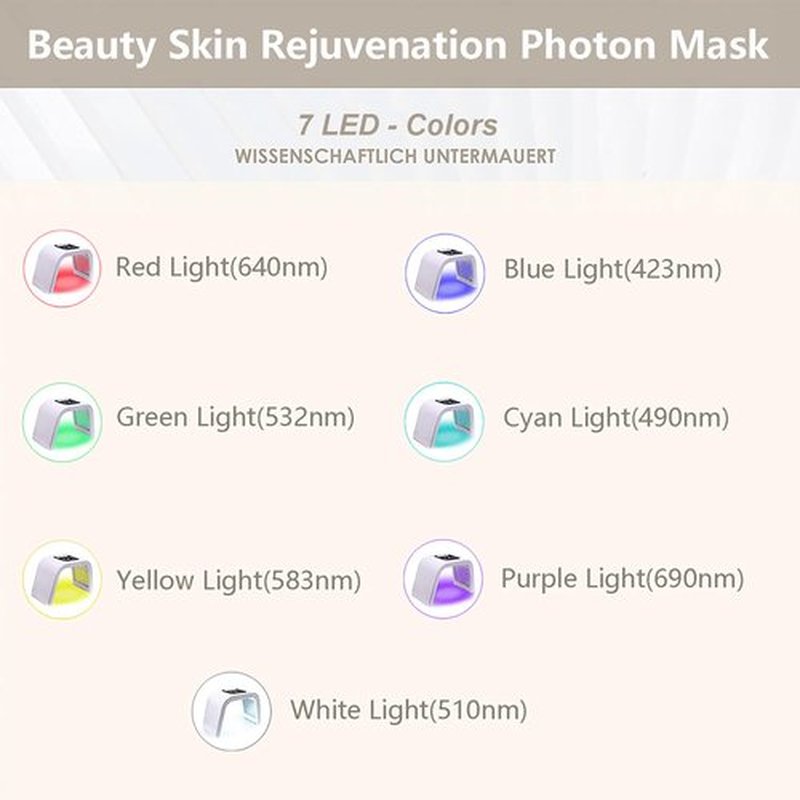 Led-Face-Tool，LED Light Therapy Facial Mask，7 in 1 Beauty Equipment for Skin Care at Home