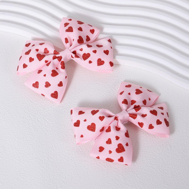 Valentines Pink Hair Bows Gift for Girls Women 4Pcs Cute Handmade Glittery Red Love Heart Ribbon Alligator Clips, Her Wedding Birthday Party Dress Decoration Accessories