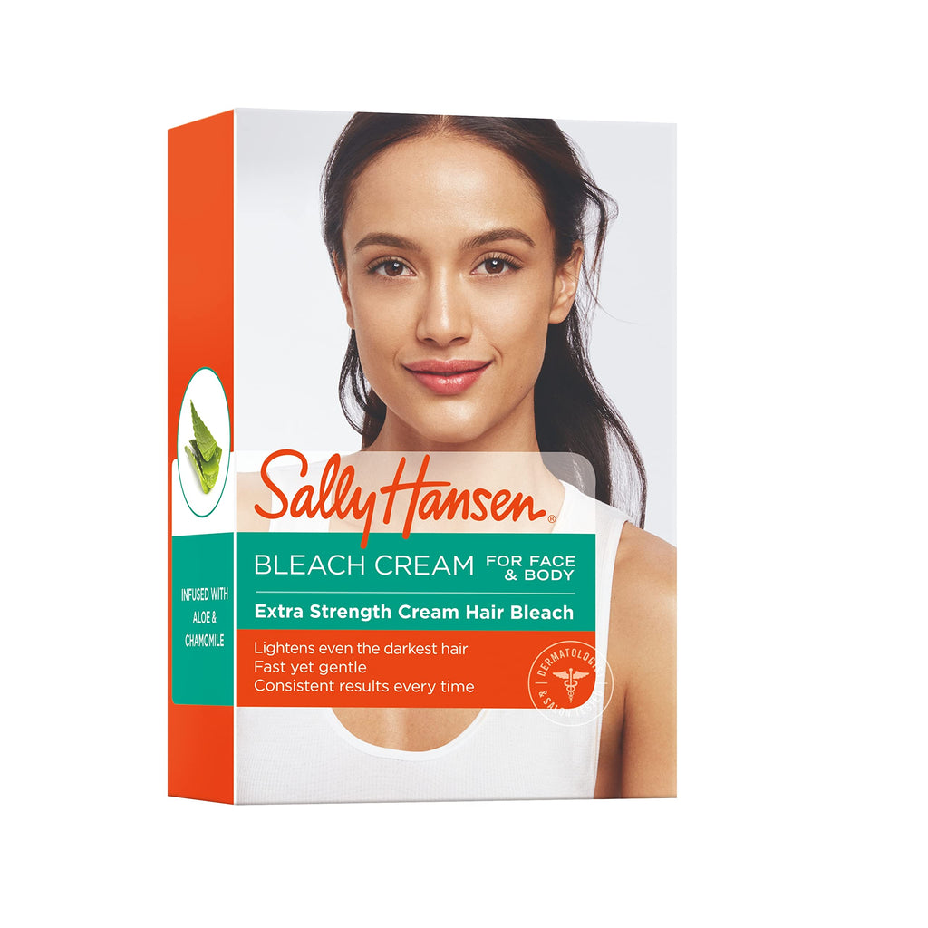 Sally Hansen Extra Strength Crème Body Bleach Kit | Face & Body Hair Lightening Cream with Aloe | Complete Bleach System (Package May Vary)
