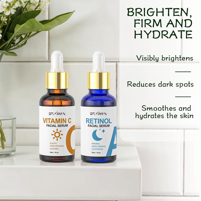 Vitamin C Serum with Hyaluronic Acid & Retinol Serum for Face - Day & Night Set to Brighten, Hydrate & Improve Skin Firmness for All Skin Types, Men & Women